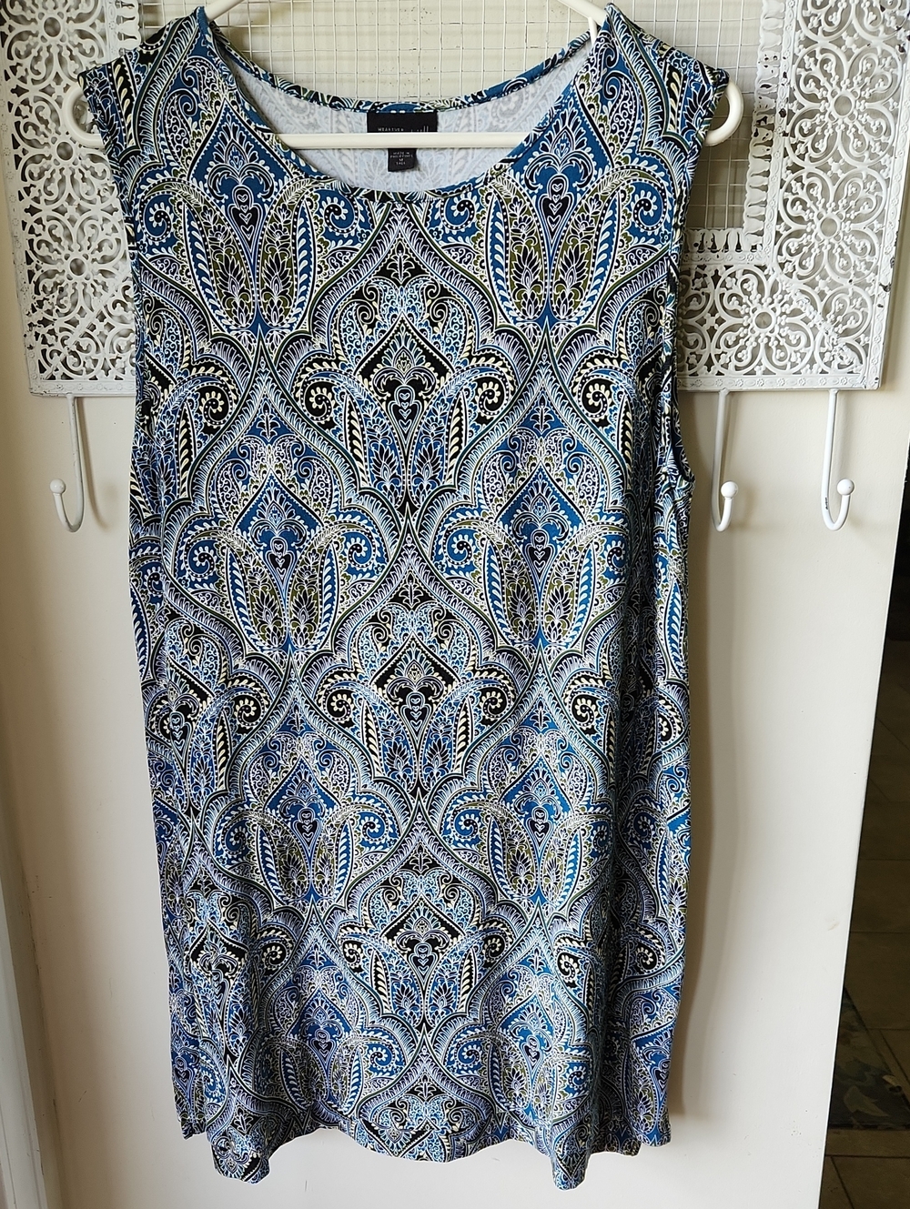 J. Jill sz M Tall tunic top Womens Blue Paisley Boho Mod Coastal Cotton Blend